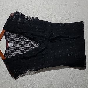 First Kiss Sexy Black Lace V Neck w/Tie in front Sz. M